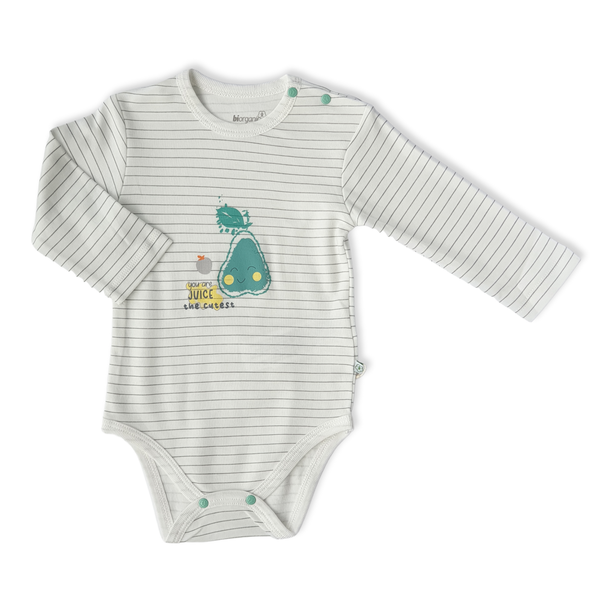 Organic Cotton Pear Unisex Body-Body, Bodysuit, Boy, catboy, catgirl, catunisex, Creeper, Cutest, Girl, Grey, Juice, Long Sleeve, Onesie, Organic, Pear, Stripes, Unisex, White-Biorganic-[Too Twee]-[Tootwee]-[baby]-[newborn]-[clothes]-[essentials]-[toys]-[Lebanon]