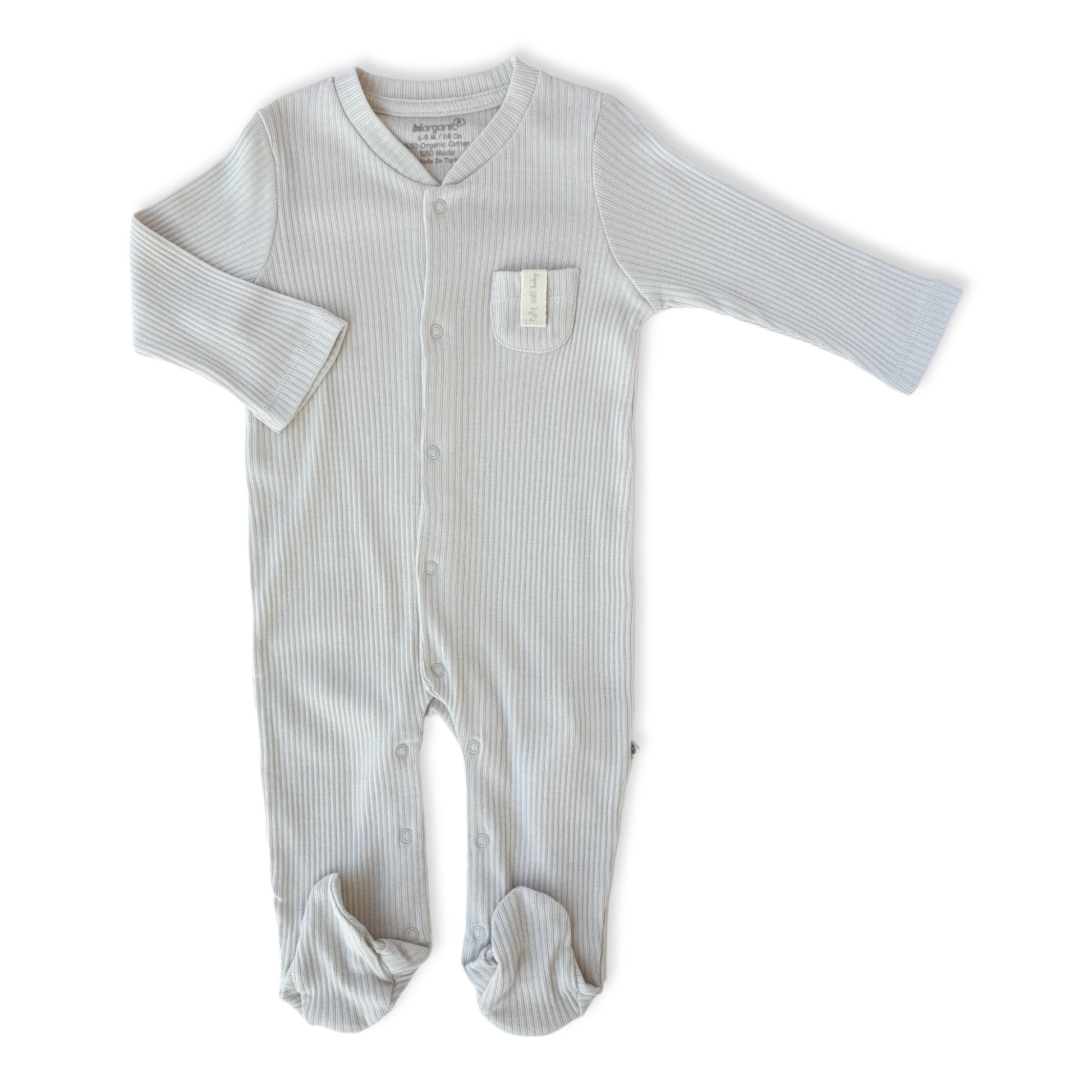 Organic Cotton Light Grey Basic Unisex Jumpsuit with Pocket-Boy, catboy, catgirl, catunisex, Footed, Girl, Grey, Jumpsuit, Light Grey, Long Sleeve, Organic, Unisex-Biorganic-[Too Twee]-[Tootwee]-[baby]-[newborn]-[clothes]-[essentials]-[toys]-[Lebanon]