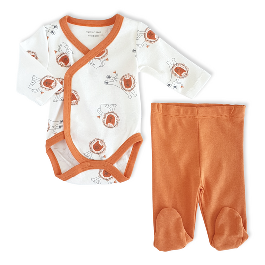 2pcs Baby Boy Lion Body with Pants-Body, Bodysuit, Boy, catboy, catset2pcs, Creeper, Footed, Lion, Long Sleeve, Newborn, Onesie, Orange, Pants, White-Mother Love-[Too Twee]-[Tootwee]-[baby]-[newborn]-[clothes]-[essentials]-[toys]-[Lebanon]