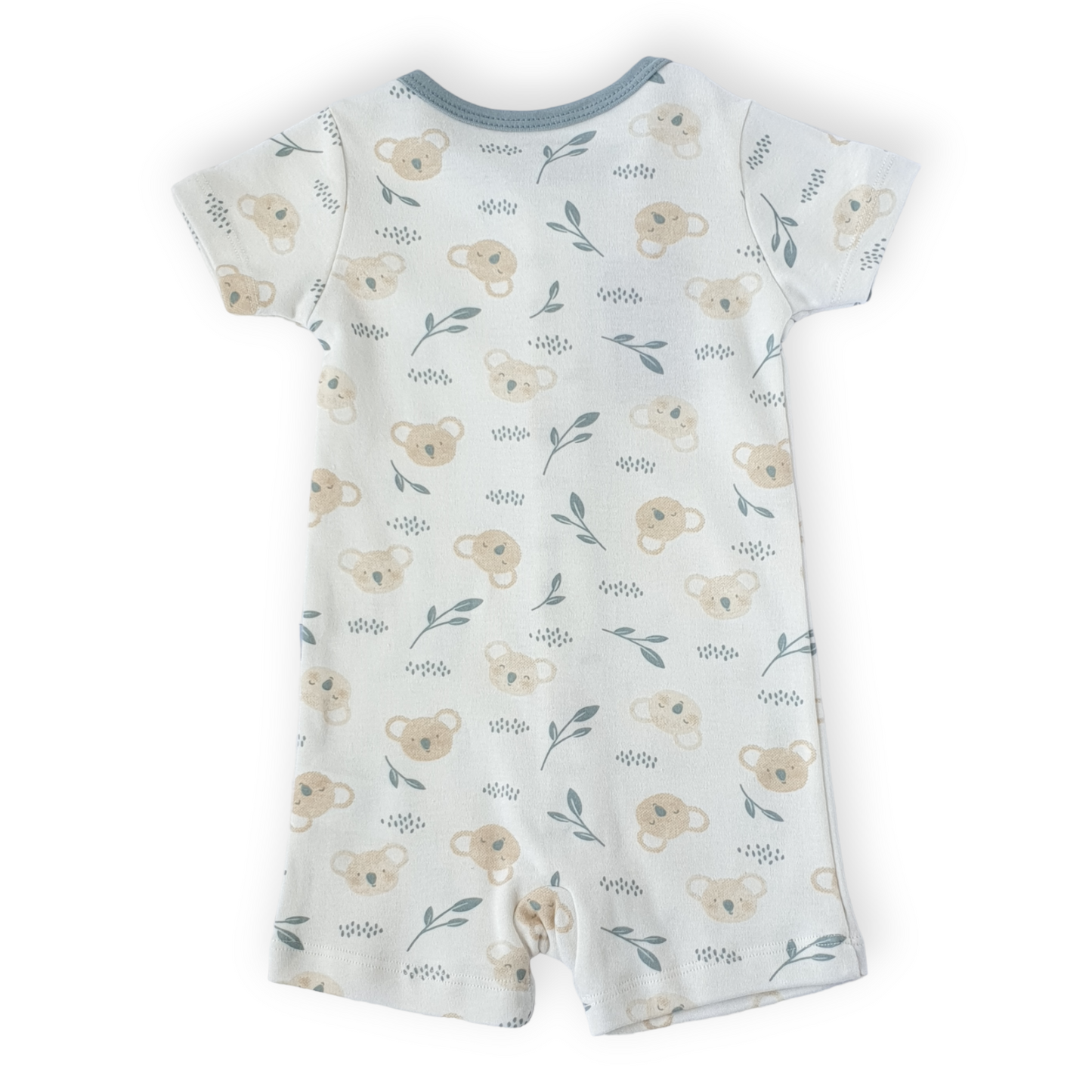 Organic Cotton Koala Short Sleeve Romper-Beige, Blue, Boy, Catboy, Catgirl, Catromper, Catunisex, Girl, Koala, Leaves, Romper, Short sleeve, SS23, White-Mother Love-[Too Twee]-[Tootwee]-[baby]-[newborn]-[clothes]-[essentials]-[toys]-[Lebanon]