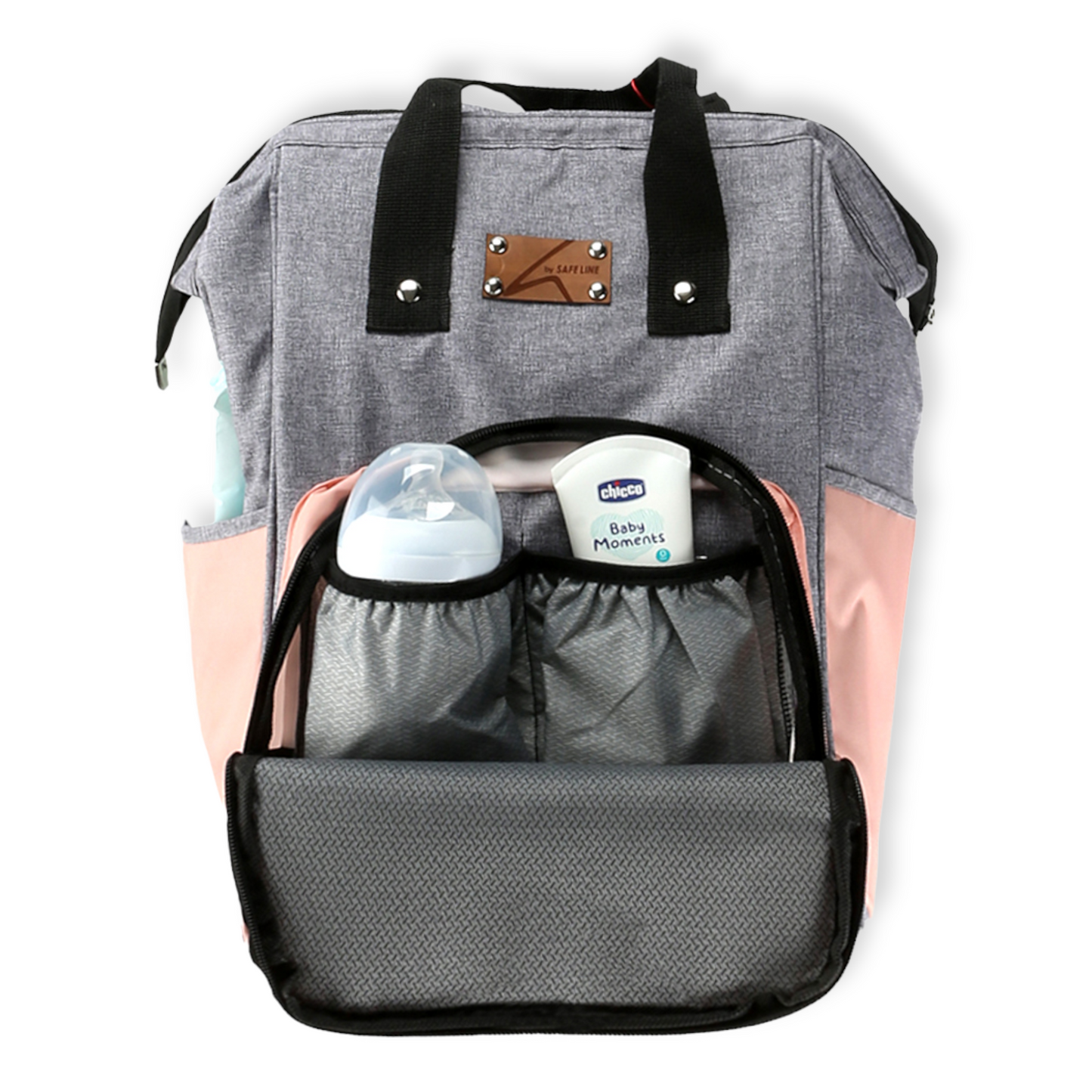 Pink and Grey Mommy Bag-Bag, Bags, catbabygear, catbag, Changing, Diapers, Grey, Maternity, Nappy, Nursery, Pink, Travel-Safe Line-[Too Twee]-[Tootwee]-[baby]-[newborn]-[clothes]-[essentials]-[toys]-[Lebanon]