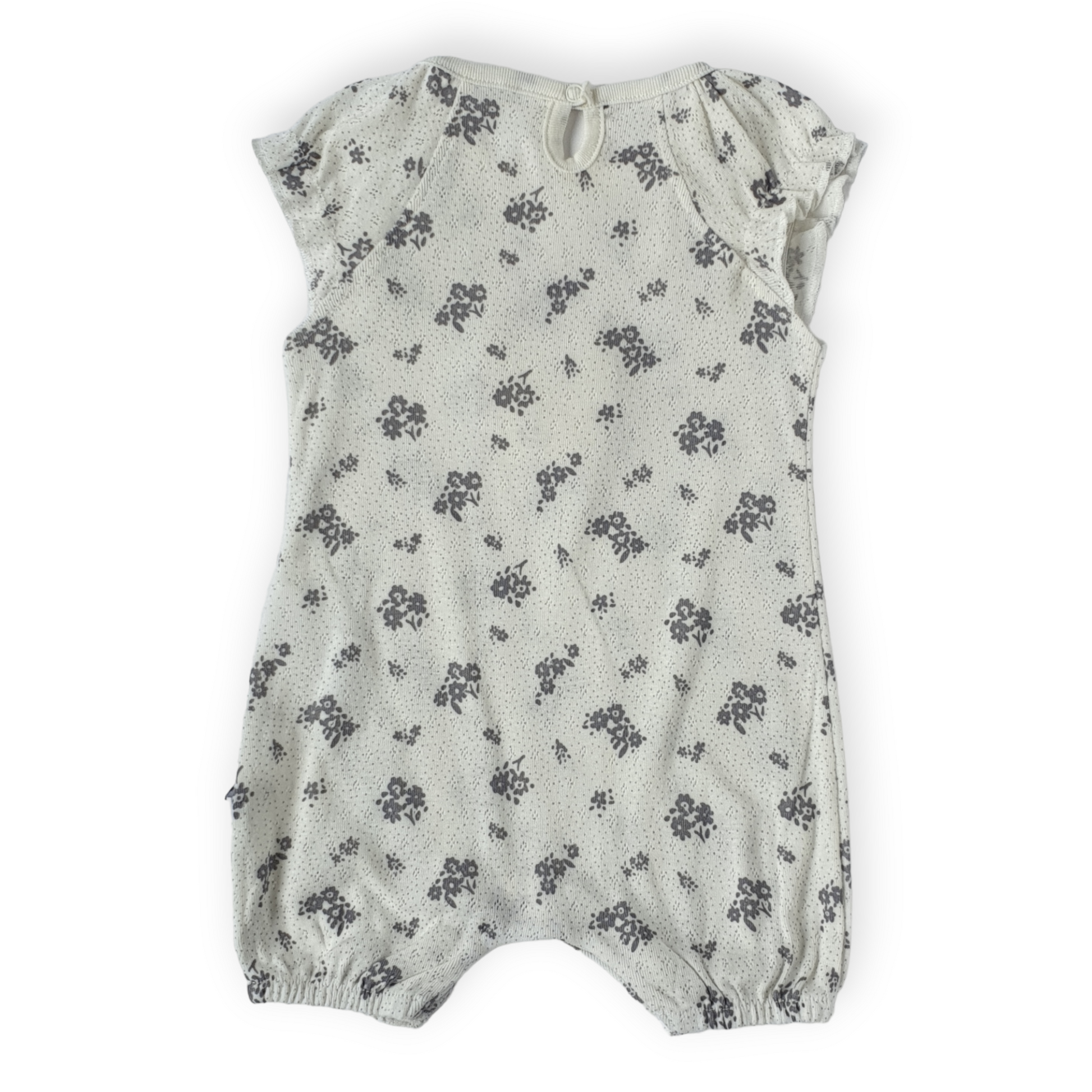 Off-white Romper with Grey Flowers-Catgirl, Catromper, Flower, Flowers, Girl, Grey, Off-white, Romper, Short Sleeve, SS23-Veo-[Too Twee]-[Tootwee]-[baby]-[newborn]-[clothes]-[essentials]-[toys]-[Lebanon]